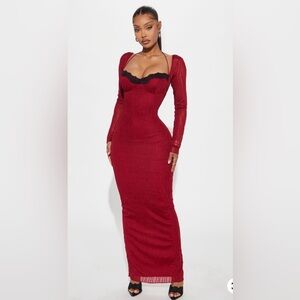 Fashion Nova Maria Textured Maxi Dress - Burgundy